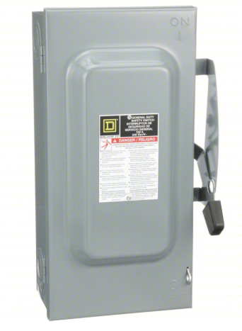SQUARE D Safety Switch: Fusible, 100 A, Single Phase, 240V AC, Galvanized Steel, Indoor