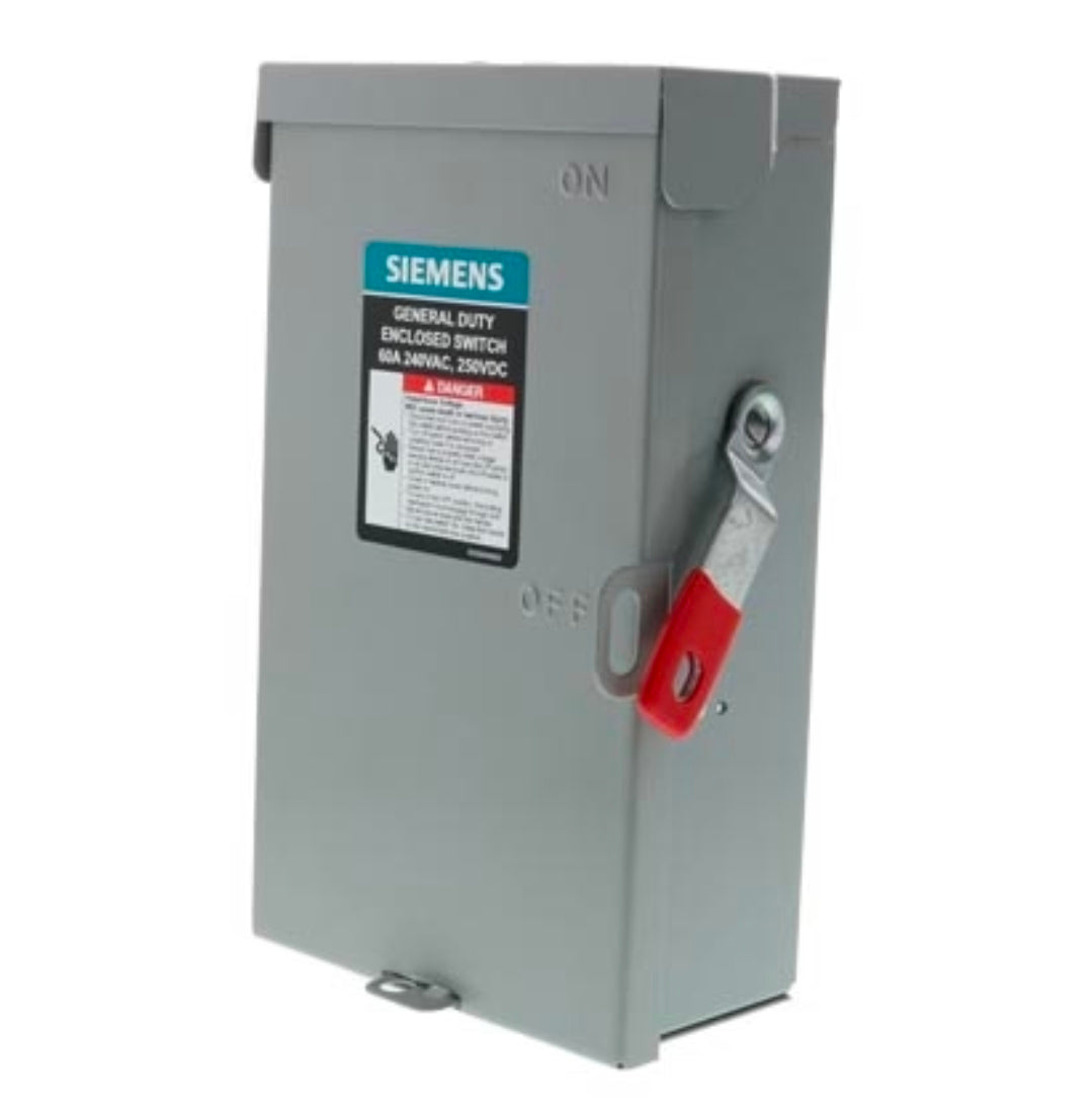 SIEMENS 2P 60A 240V General Duty Safety Switch Outdoor, Non-Fusible