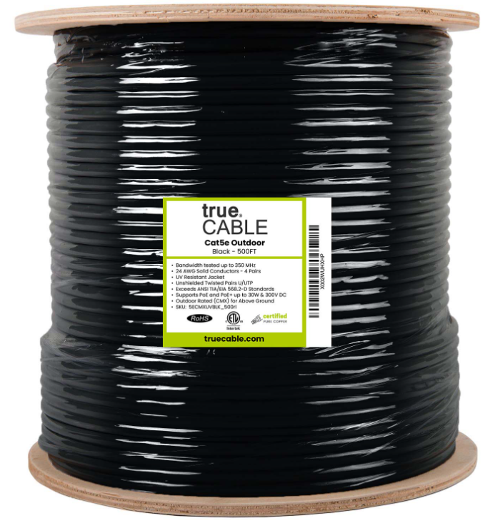 Cat5e Outdoor Cable Black Unshielded 500'