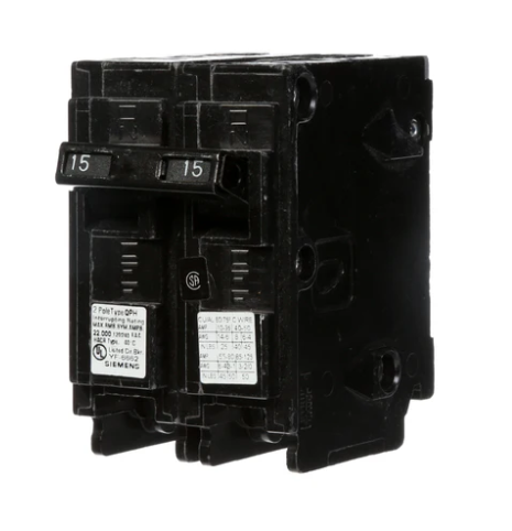 Siemens, Circuit Breaker, 2-pole, 15A, 240v, Q215