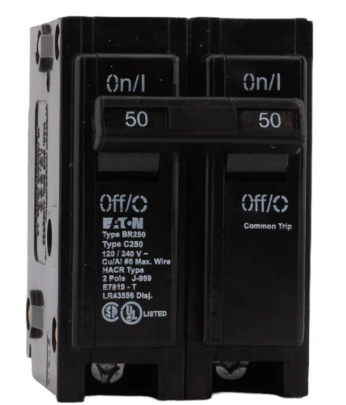 Eaton BR250 50 Amp Double Pole 240V Plug-In Standard Trip Circuit Breaker UL
