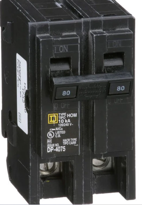 HOM280 - Square D 80 Amp 2 Pole 120/240V Plug-In Circuit Breaker 10kA AIR Homeline