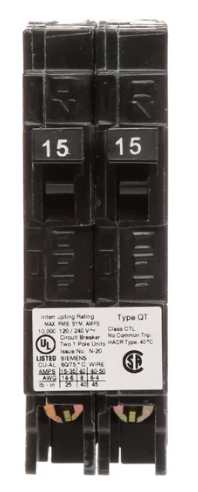 Q1515 - Siemens 15A 120V 2 1-Pole Type QT Plug-In Duplex Circuit Breaker
