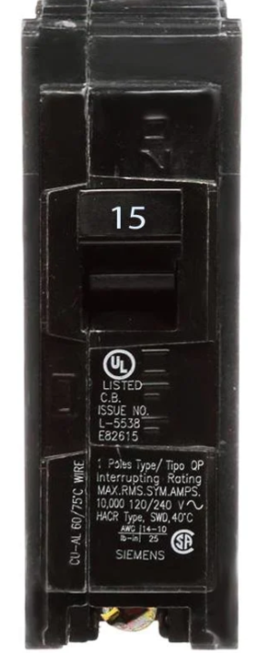 Q115 Siemens Circuit Breaker Plug-In - 15 Amp - 1 Pole - 120 Volt ...